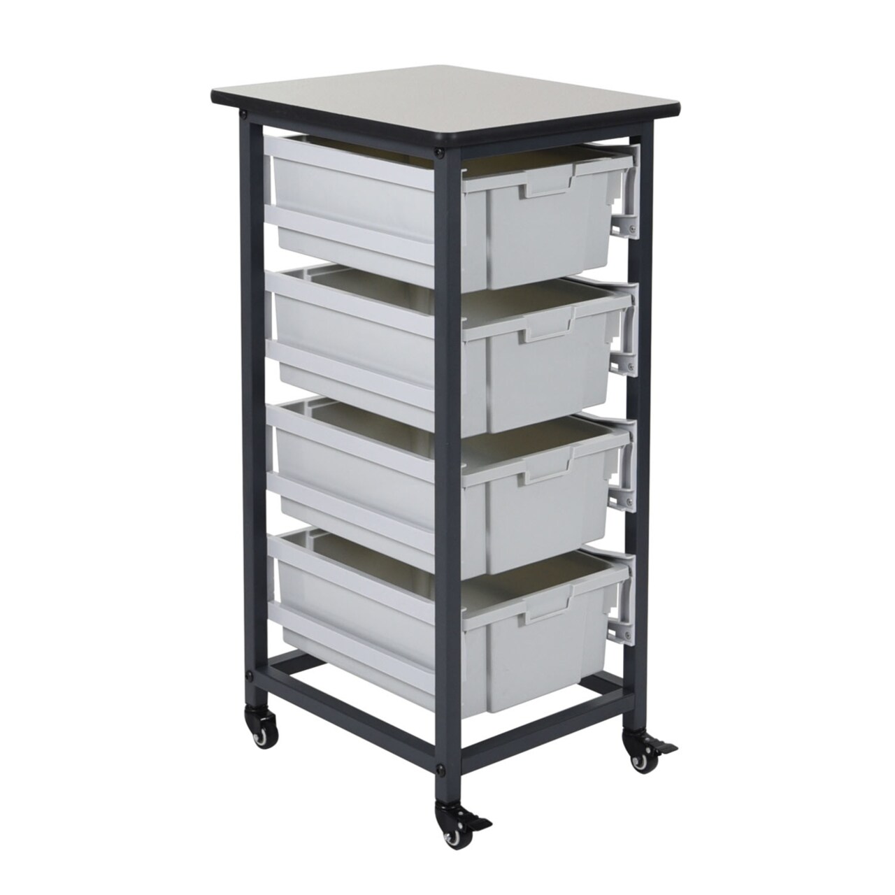 Offex Mobile Bin Storage System - Single Row with 4 Large Bins